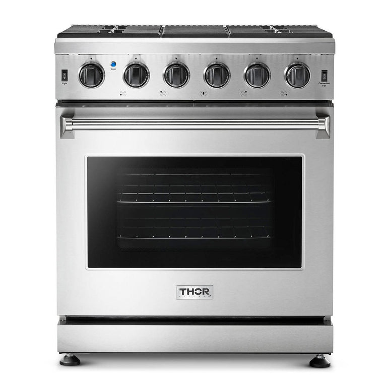 Thor Kitchen Appliance Package - 30 in. Natural Gas Range, Range Hood, Microwave Drawer, Refrigerator, Dishwasher, Wine Cooler, AP-LRG3001U-8