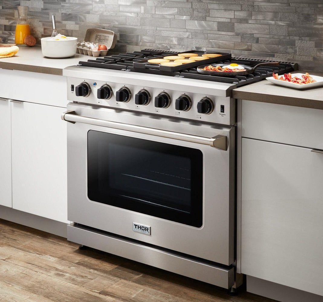 Thor Kitchen 36 in. 6.0 Cu. Ft Professional Natural Gas Range in Stainless Steel, LRG3601U | Premium Home Source