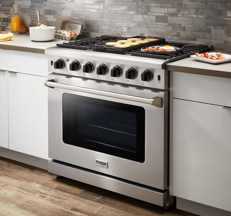 Thor Kitchen 36 in. 6.0 Cu. Ft Professional Natural Gas Range in Stainless Steel, LRG3601U | Premium Home Source