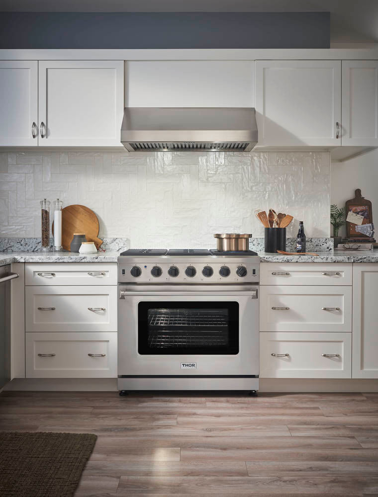 Thor Kitchen 36 in. 6.0 Cu. Ft Professional Natural Gas Range in Stainless Steel, LRG3601U | Premium Home Source