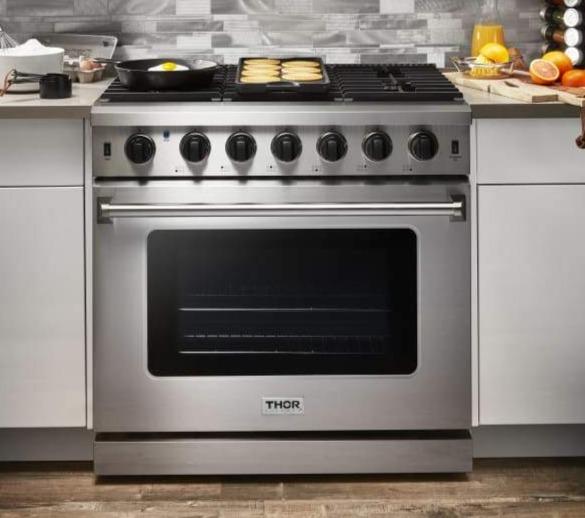 Thor Kitchen Appliances Set -  Thor 36 in. Natural Gas Range, Thor Refrigerator, Thor Dishwasher, AS-LRG3601U-2