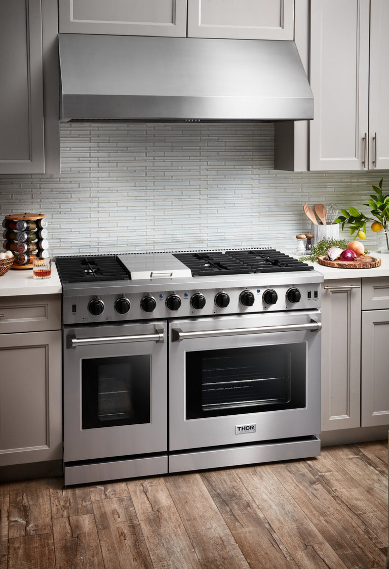 Thor Kitchen Appliance Package - 48 in. Propane Gas Range, Dishwasher, Refrigerator, Microwave Drawer, AP-LRG4807ULP-6