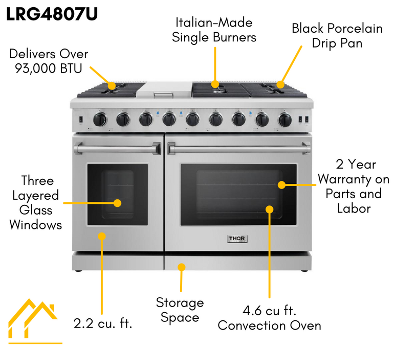 Thor Kitchen Appliances Set - 48 in. Gas Range, Dishwasher, Refrigerator - Stainless Steel, AS-LRG4807U-2
