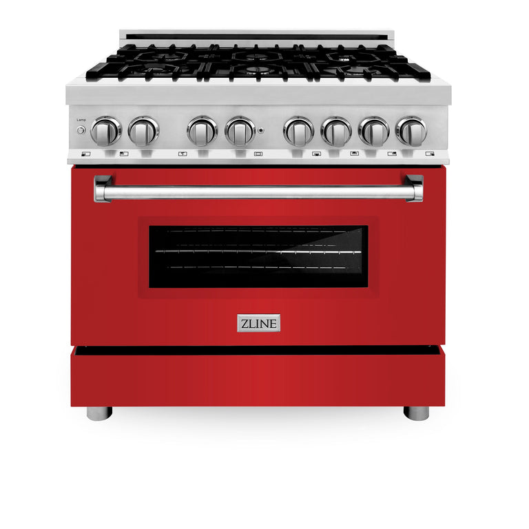 ZLINE 36 in. Professional Gas Burner/Electric Oven Stainless Steel Range with Red Matte Door, RA-RM-36