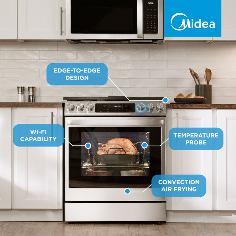 Midea 30 In. Slide-in Electric Range with 6.3 cu. ft. Self-Cleaning Oven in Stainless Steel, MES30S2AST