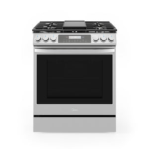 Midea 30 In. Slide-In Gas Range with 5 Burners and 6.1 cu. ft. Self-Cleaning Oven in Stainless Steel, MGS30S4AST