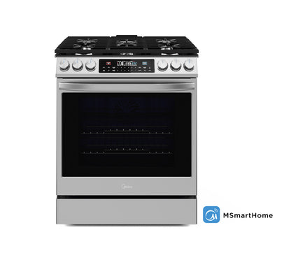 Midea 30 In. Slide-In Gas Range with 6.1 cu. ft. Self-Cleaning Oven in Stainless Steel, MGS30S2AST