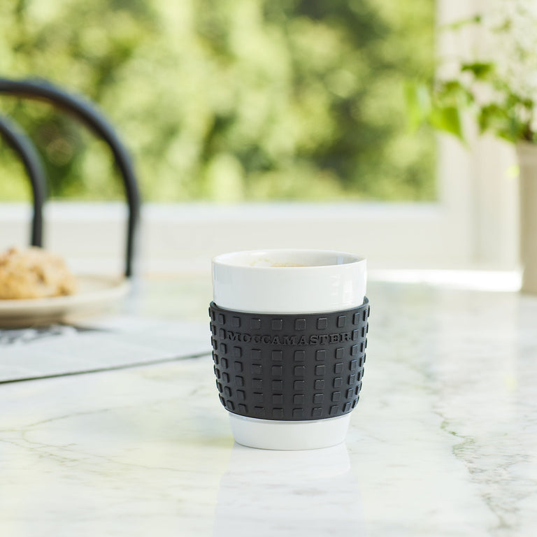 Moccamaster Cup-One Mug Black Silicone Grip White Porcelain Mug
