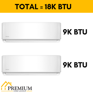 Pioneer® Mini Split 18,000 BTU 2 Zone Ductless Air Conditioner and Heat Pump with 10 ft. Install Kits, WYT020GLHI22M2-9W-9W-10