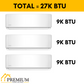 Pioneer® Mini Split 27,000 BTU 3 Zone Ductless Air Conditioner and Heat Pump with 16 ft. Kits, WYT030GLHI22M3-9W-9W-9W-16