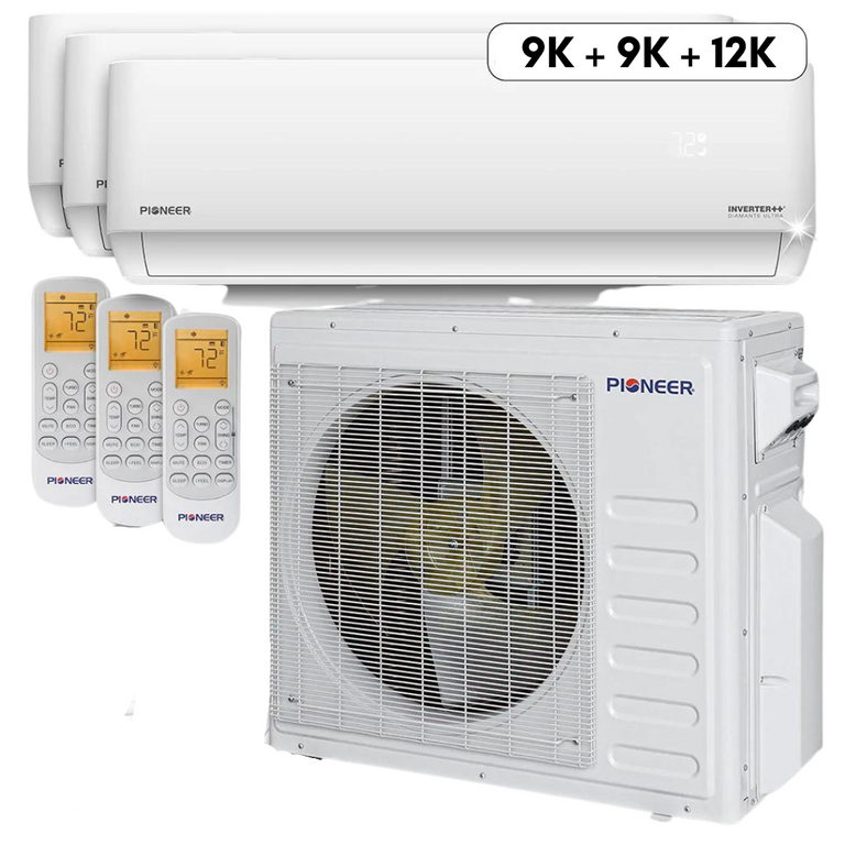 Pioneer® Mini Split 30,000 BTU 3 Zone Ductless Air Conditioner and Heat Pump, WYT040GLHI22M4-9W-9W-12W