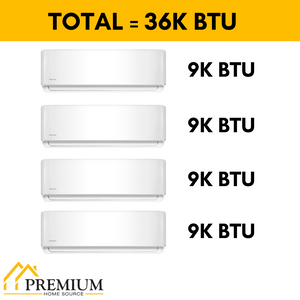 Pioneer® Mini Split 36,000 BTU 4 Zone Ductless Air Conditioner and Heat Pump with 50 ft. Kits, WYT040GLHI22M4-9W-9W-9W-9W-50