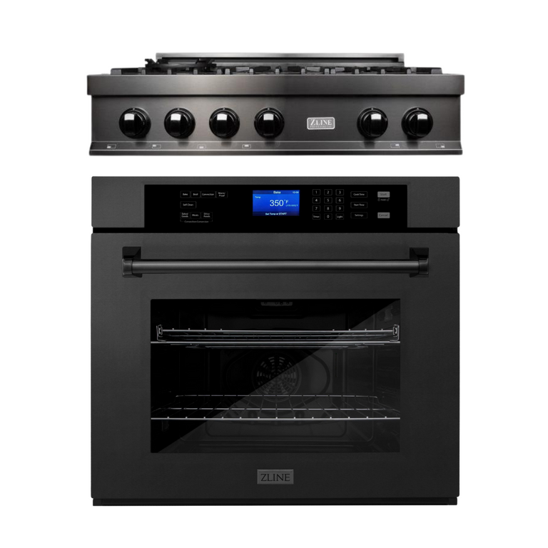 ZLINE Kitchen Appliance Package with 36 in. Black Stainless Steel Rangetop and 30 in. Single Wall Oven, 2KP-RTBAWS36