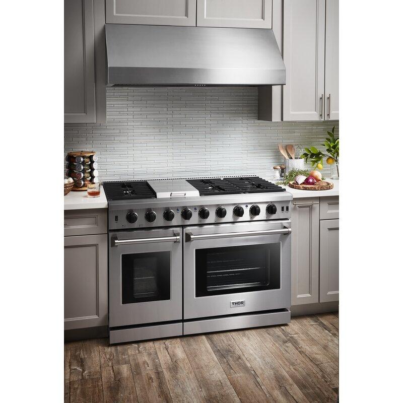 Gas stove with double oven and griddle top