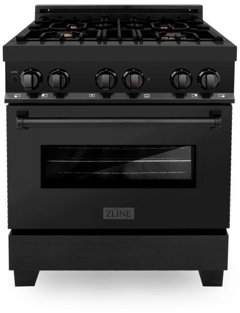 ZLINE Appliance Package - 30 in. Dual Fuel Range, Microwave, Refrigerator in Black Stainless, 3KPR-RABOTRH30