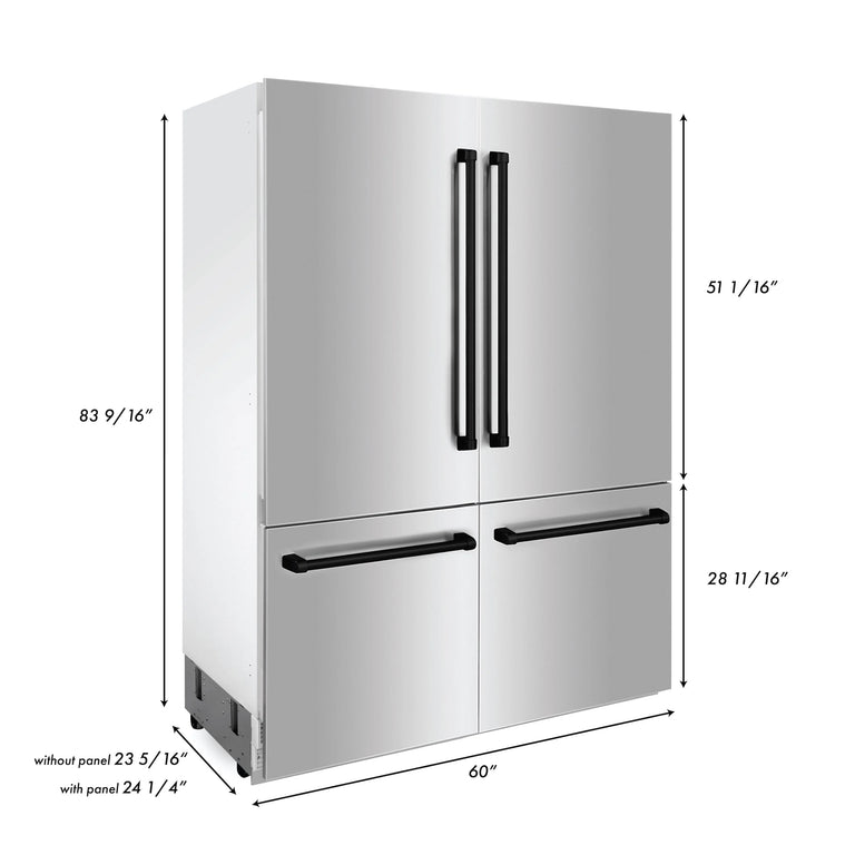 ZLINE 60 In. Built In Refrigerator with Black Accents Water