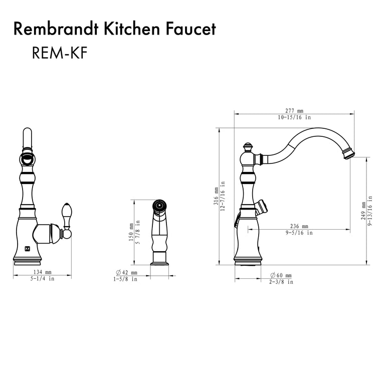 ZLINE Rembrandt Kitchen Faucet in Polished Gold, REM-KF-PG