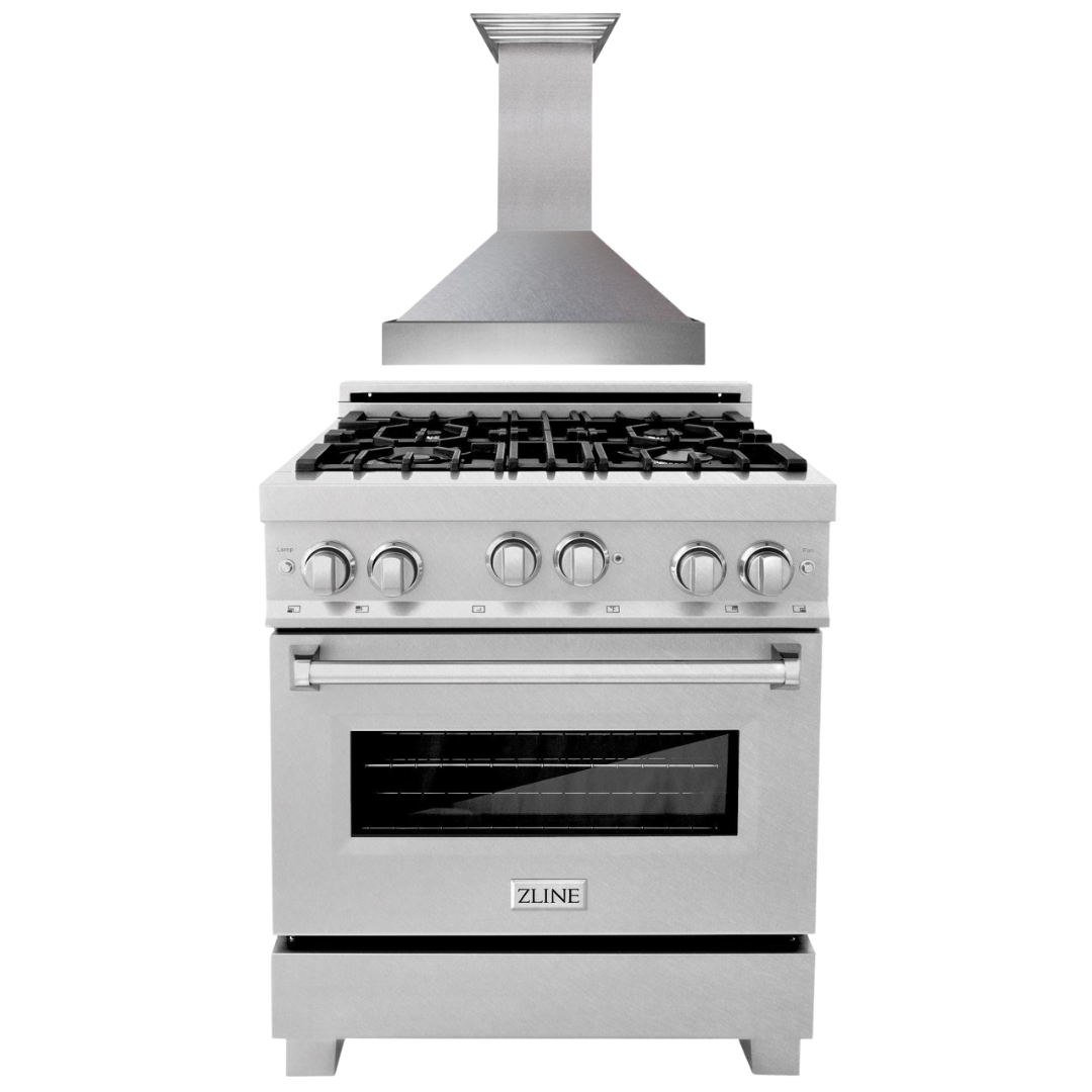 ZLINE 30" Professional Gas Range in DuraSnow® Stainless Steel & 30" Ra