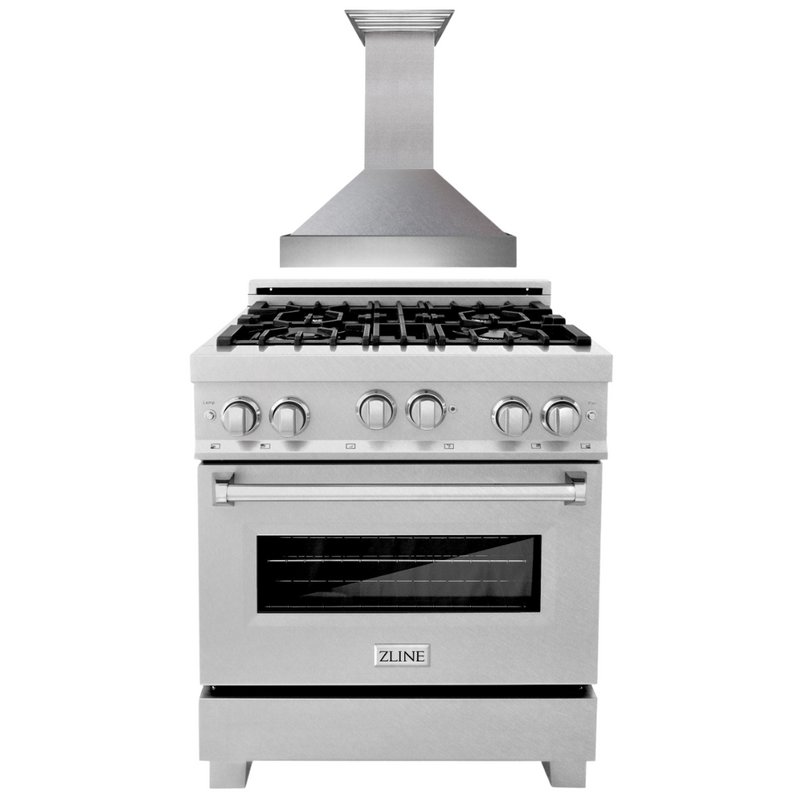 ZLINE 30" Professional Gas Range in DuraSnow® Stainless Steel & 30" Ra