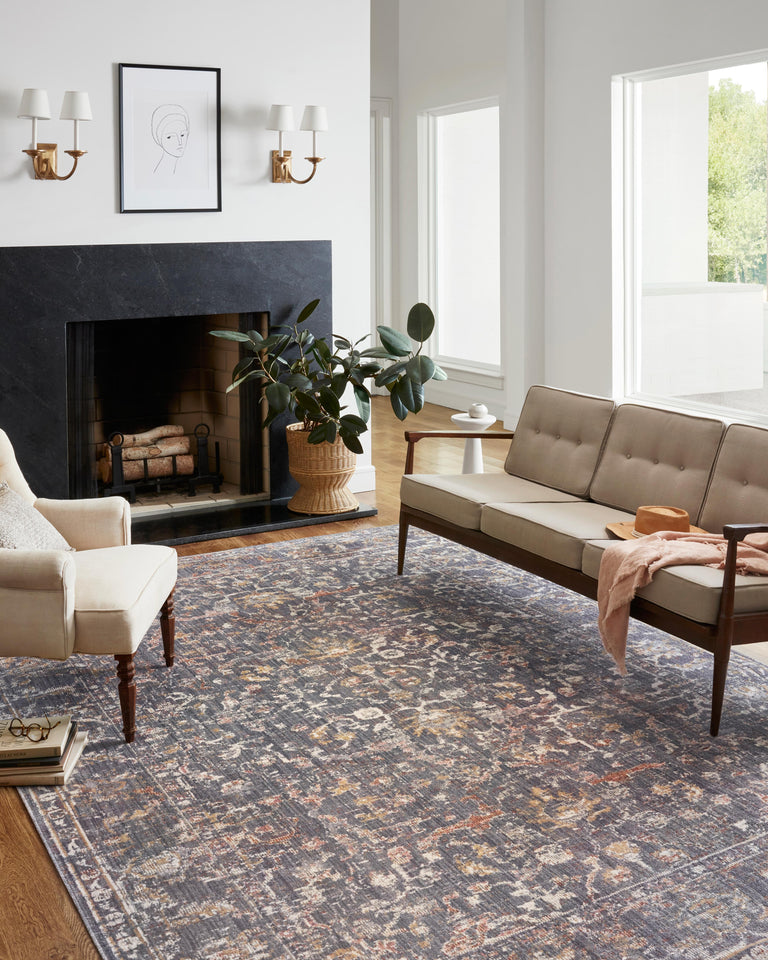 Chris Loves Julia x Loloi Rug in Graphite, Multi - 7'9" x 7'9" Round