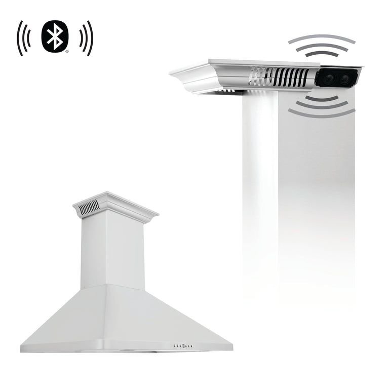 ZLINE 30 in. Wall Mount Range Hood in Stainless Steel with Built-in CrownSound™ Bluetooth Speakers, KF1CRN-BT-30