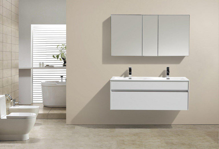 KubeBath Fitto 48 in. Wall Mount Modern Bathroom Vanity - Double Sink - High Gloss White, S1200DGW