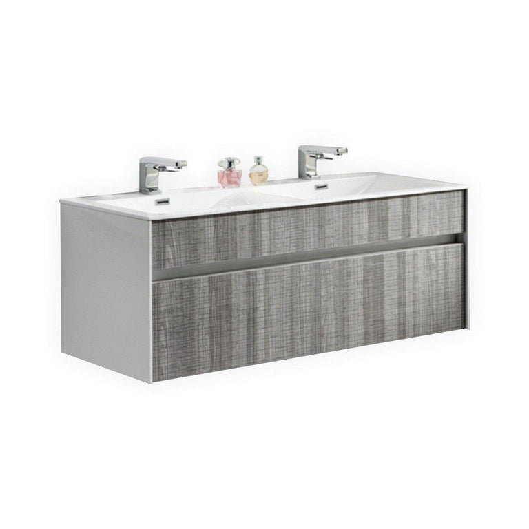 KubeBath Fitto 48 in. Ash Gray Wall Mount Modern Bathroom Vanity - Double Sink, S1200DHGASH