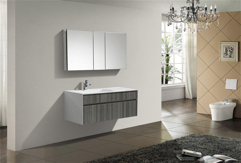 KubeBath Fitto 48 in. Ash Gray Wall Mount Modern Bathroom Vanity - Single Sink, S1200SHGASH