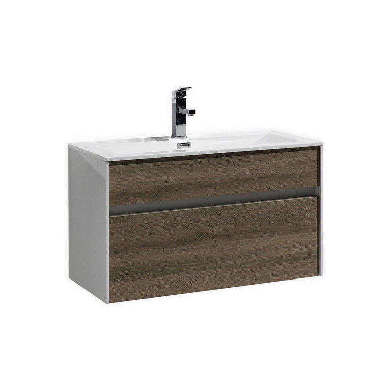 KubeBath Fitto 32 in. Havana Oak Wall Mount Modern Bathroom Vanity, S800CO