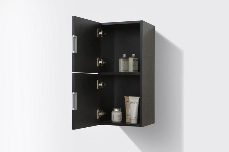 KubeBath Bliss 12" Wide by 24" High Linen Side Cabinet With Two Doors in Black Wood Finish, SLBS28-BK