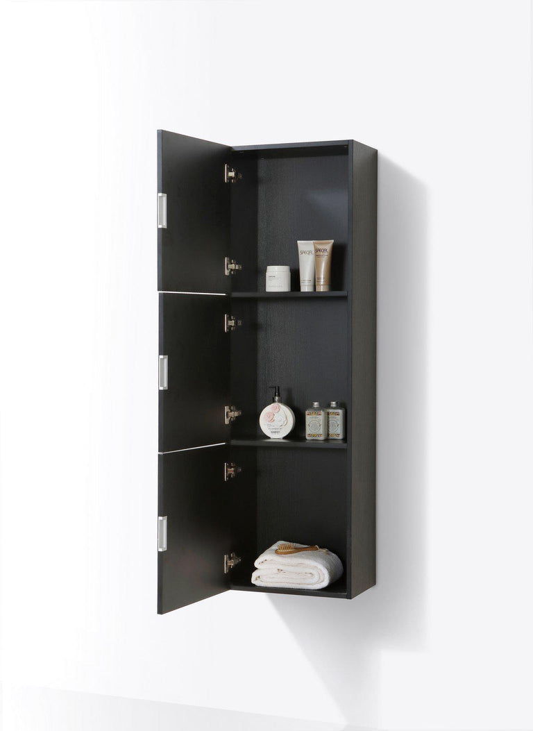 KubeBath Bliss 18" Wide by 59" High Linen Side Cabinet With Three Doors in Black Wood Finish, SLBS59-BK