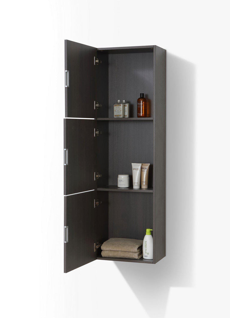 KubeBath Bliss 18" Wide by 59" High Linen Side Cabinet With Three Doors in High Gloss Gray Oak Finish, SLBS59-HGGO