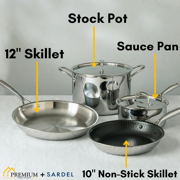Sardel 10 Stainless Steel Skillet | Induction Compatible & Oven Safe |  Made from Stainless Steel, Easy to Clean | Heat-Resistant Handles