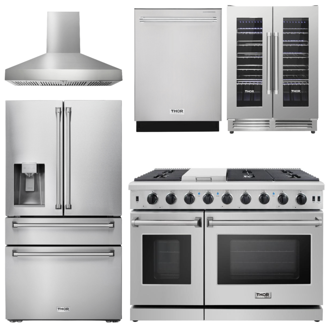 Thor Package 48" Gas Range, Range Hood, Refrigerator with Water and