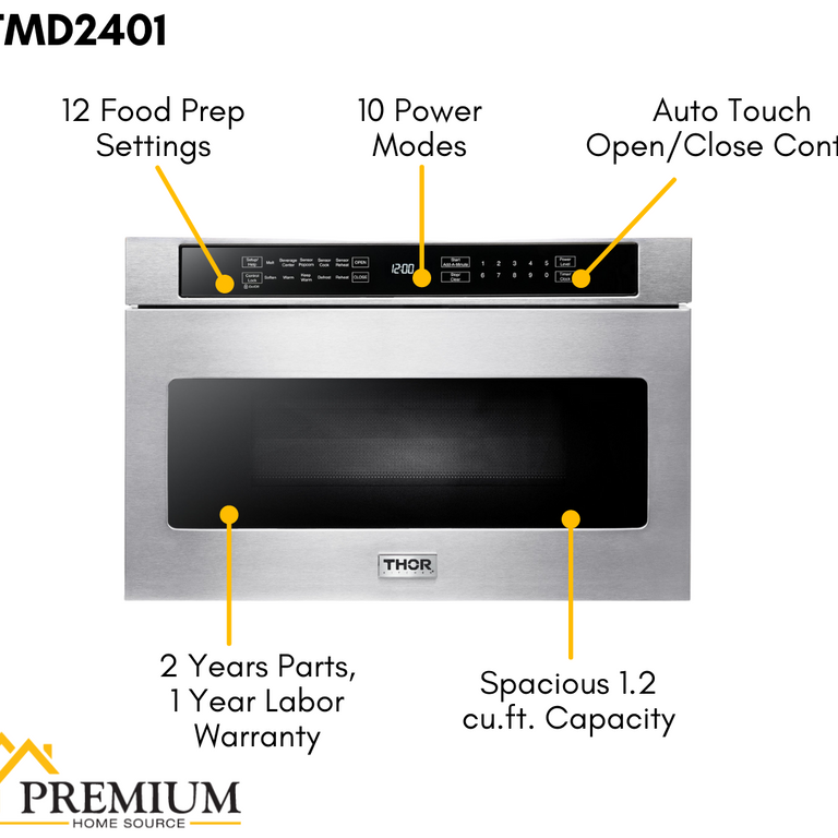 Thor Kitchen Appliance Package - 30 In. Electric Range, Range Hood, Microwave Drawer, Refrigerator with Water and Ice Dispenser, Dishwasher, AP-TRE3001-13