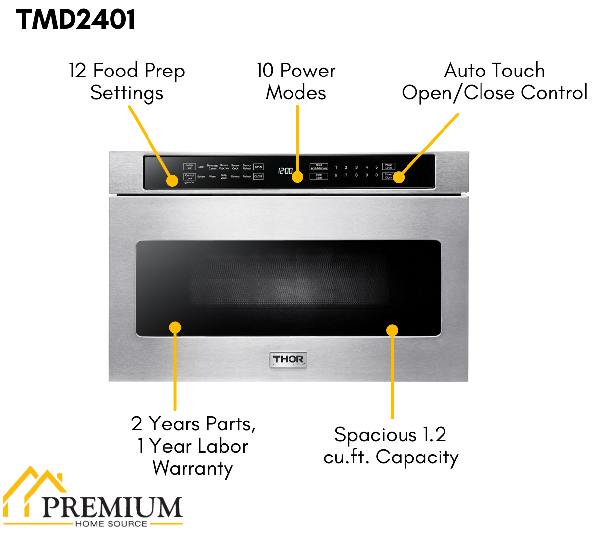 Thor Kitchen 24 inch 1.2 Cu. Ft. Microwave Drawer In Stainless Steel, TMD2401