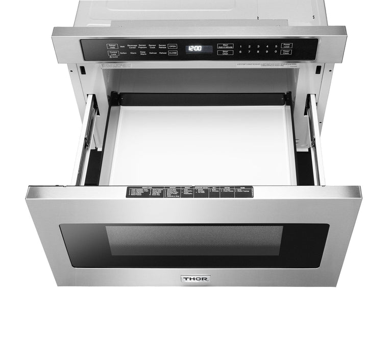 Thor Kitchen Package - 36" Dual Fuel Range, Microwave Drawer, Refrigerator with Water and Ice Dispenser, Dishwasher