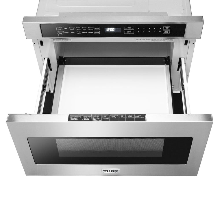 Thor Kitchen Appliance Package - 36 In. Gas Range, Range Hood, Microwave Drawer, AP-TRG3601-W-4