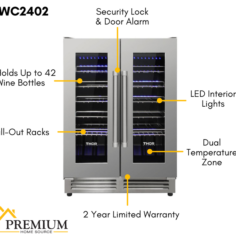 Thor Kitchen Appliance Package - 30 in. Natural Gas Range, Range Hood, Microwave Drawer, Refrigerator, Dishwasher, Wine Cooler, AP-LRG3001U-8