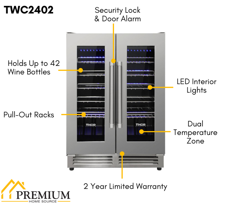 Thor Kitchen Appliance Package - 30 In. Gas Range, Range Hood, Microwave Drawer, Refrigerator with Water and Ice Dispenser, Dishwasher, Wine Cooler, AP-TRG3001-C-10