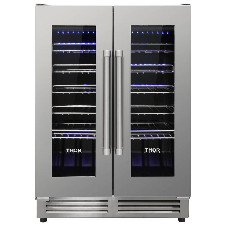 Thor Kitchen Package - 30" Propane Gas Range, Range Hood, Refrigerator with Water and Ice Dispenser, Dishwasher, Wine Cooler, AP-HRG3080ULP-W-8