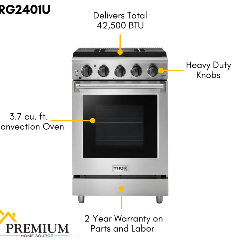 Thor Kitchen 24 in. Professional Gas Range in Stainless Steel, LRG2401U