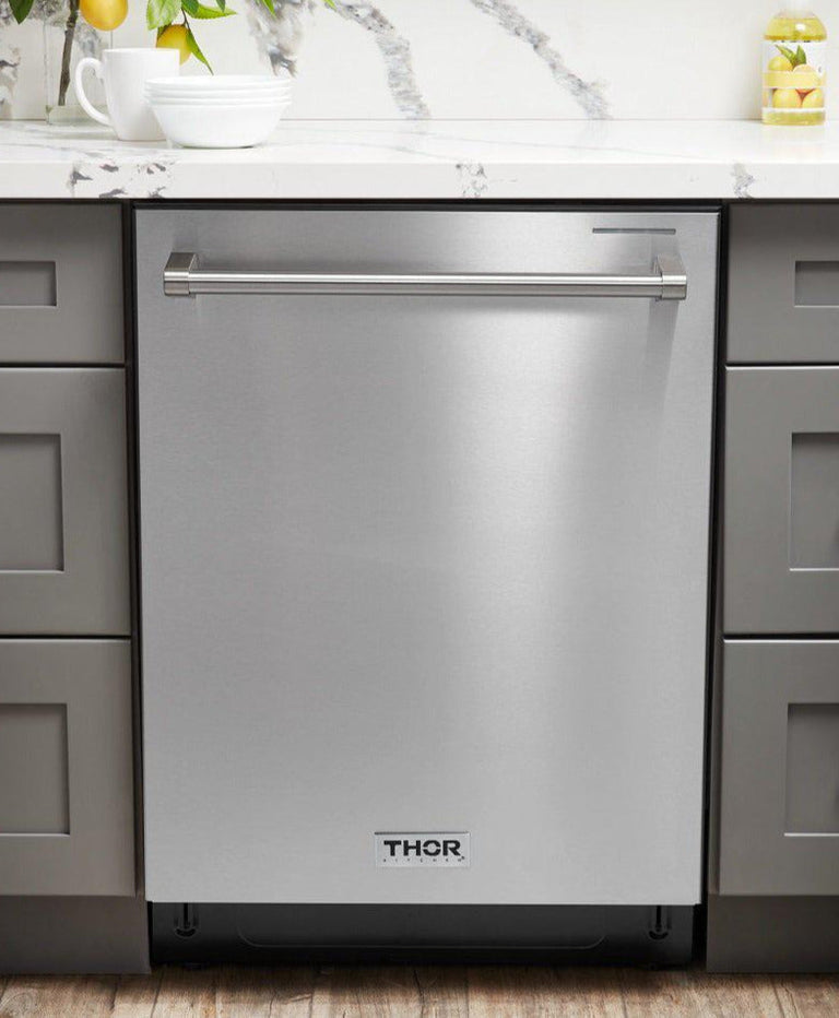 Thor Kitchen Package - 36" Electric Range, Range Hood, Refrigerator with Water and Ice Dispenser, Dishwasher, AP-TRE3601-W-7