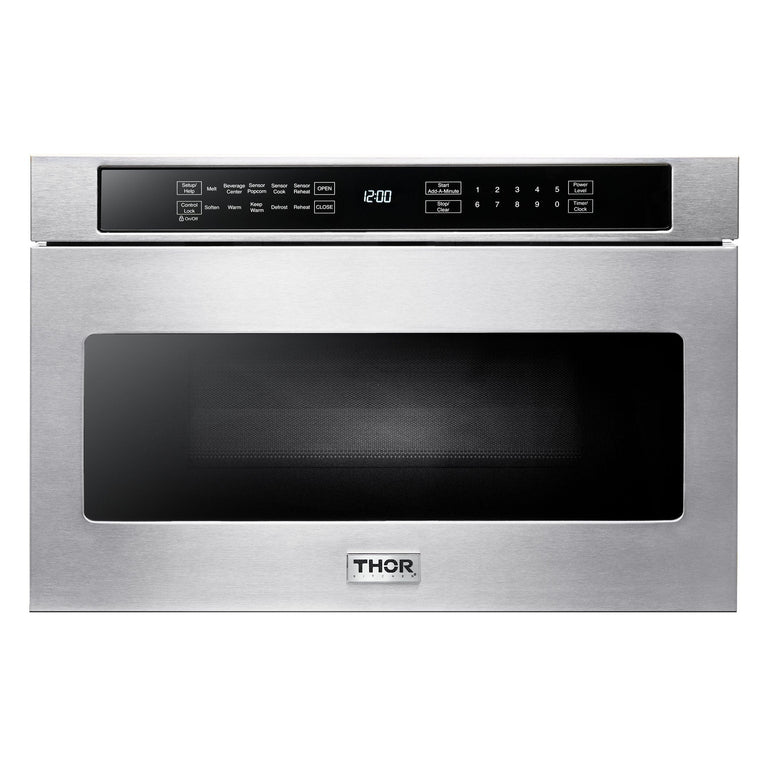 Thor Kitchen Package - 36" Electric Range, Range Hood, Microwave, Refrigerator with Water and Ice Dispenser, Dishwasher