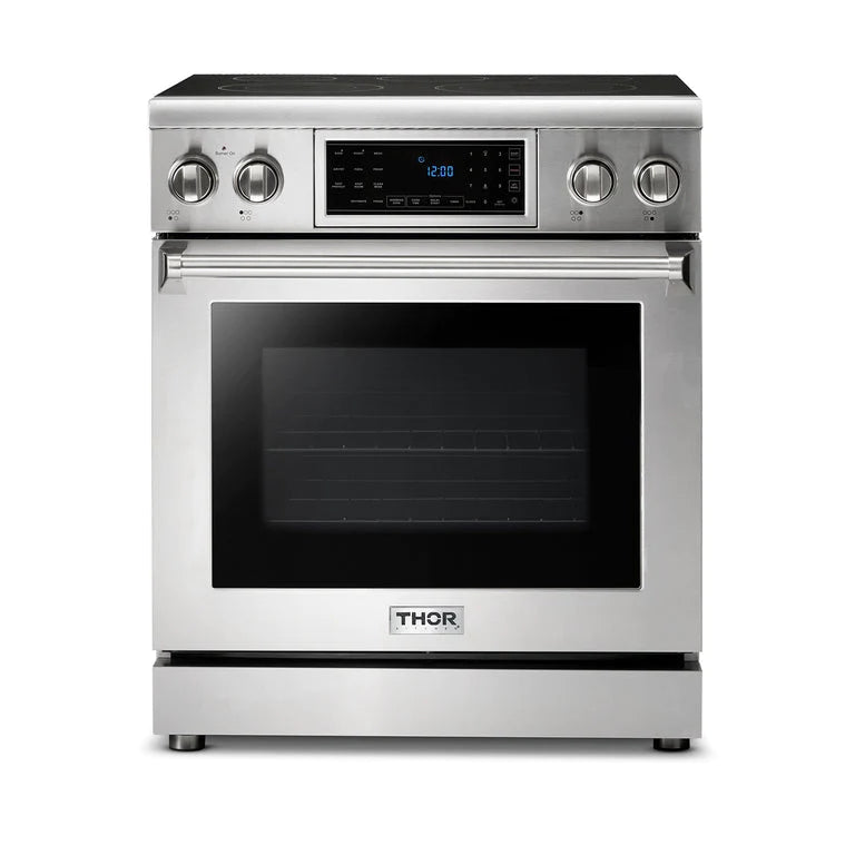 Thor Kitchen Package - 30" Electric Range, Range Hood, Microwave, Refrigerator with Water and Ice Dispenser, Dishwasher, AP-TRE3001-W-9