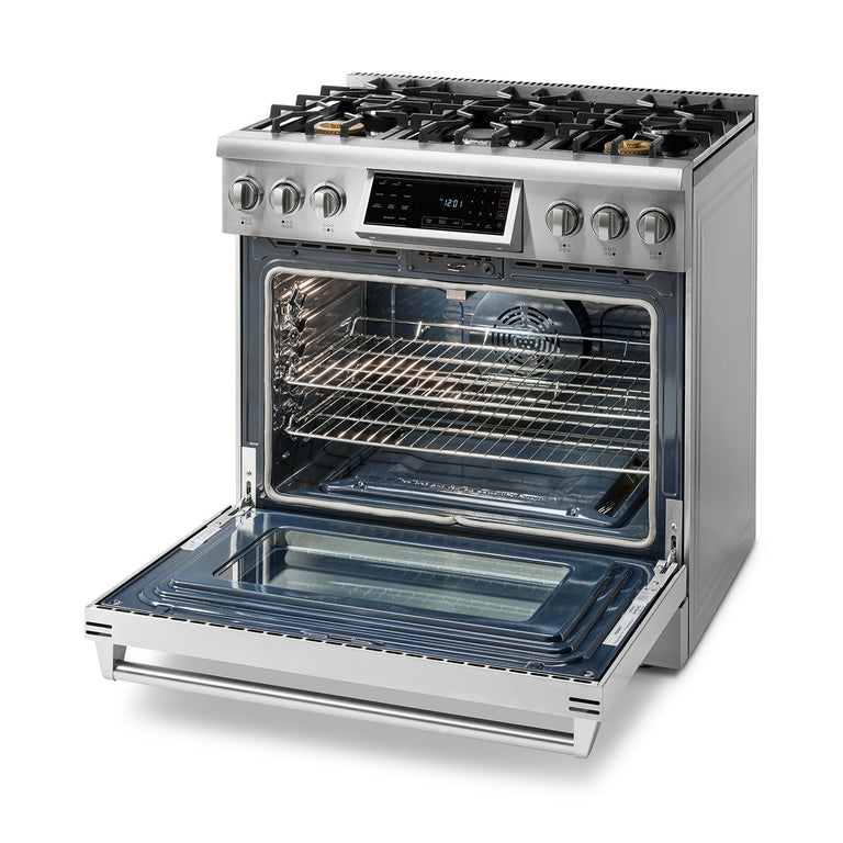 Thor Kitchen Package - 36" Gas Range, Refrigerator with Water and Ice Dispenser, Dishwasher, AP-TRG3601-9