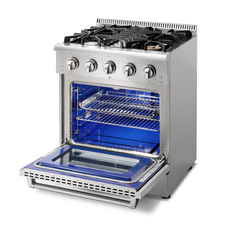 Thor Kitchen Package - 30" Propane Gas Range, Range Hood, Microwave, Refrigerator, Dishwasher, AP-HRG3080ULP-W-9