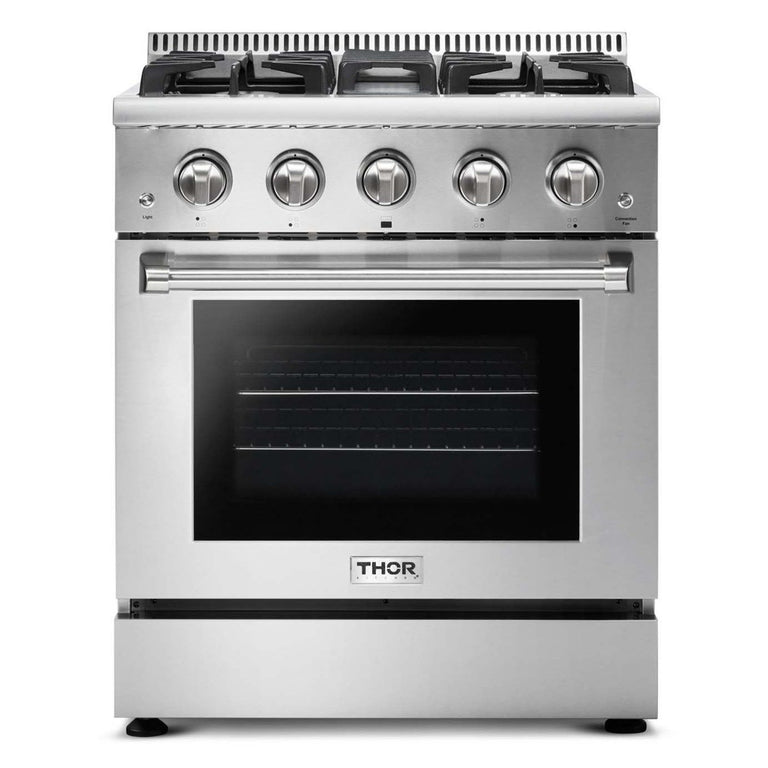 Thor Kitchen Appliance Package - 30 in. Professional Propane Gas Range, Range Hood, Microwave Drawer, Refrigerator, Dishwasher & Wine Cooler, AP-HRG3080ULP-8
