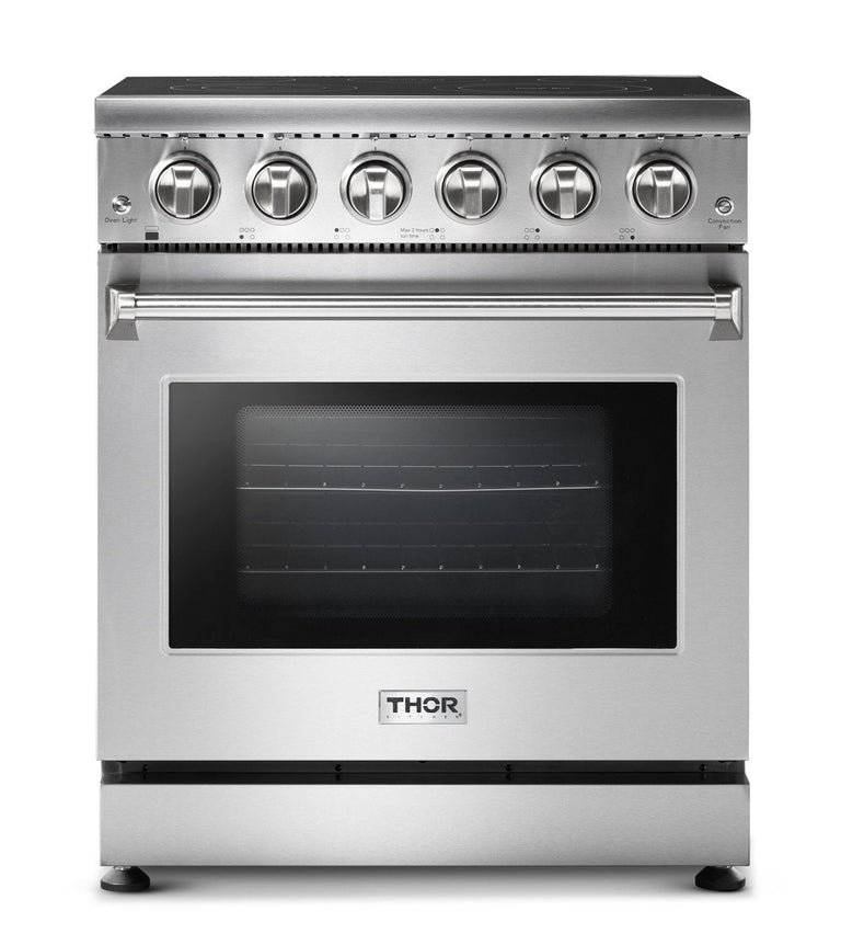 Thor Kitchen Package - 30" Electric Range, Range Hood, Refrigerator, Dishwasher, Wine Cooler, AP-HRE3001-W-12