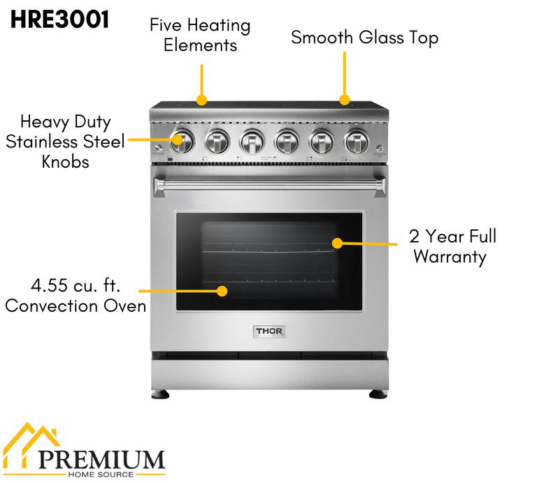 Thor Kitchen Package - 30" Electric Range, Microwave, Refrigerator, Dishwasher, AP-HRE3001-18